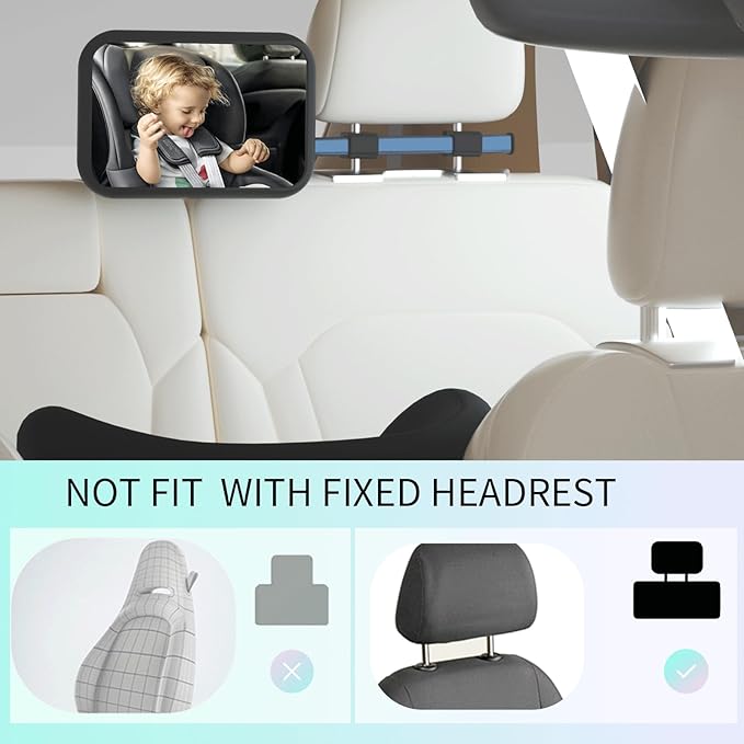 Baby Car Mirror Rear Facing, Safety Adjustable Car Seat Mirror for Baby Extendable Camera Monitor with Hook Clip Design Clear View ShatterProof + 2 Baby on Board Stickers,2 Seat Headrest Hook