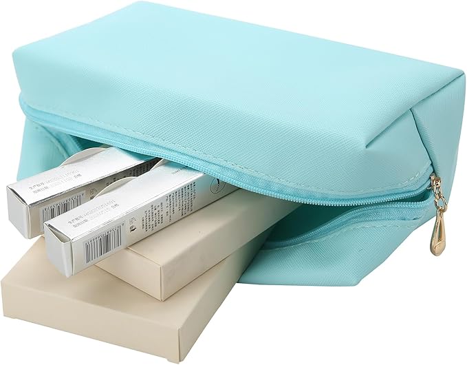 Bridesmaid Proposal Gifts Letter Cosmetic makeup bag bulk for Wedding Party Favors Bachelorette party decorations Toiletry Organizer Bag Makeup Case Gift (12, White&Dusty Blue)