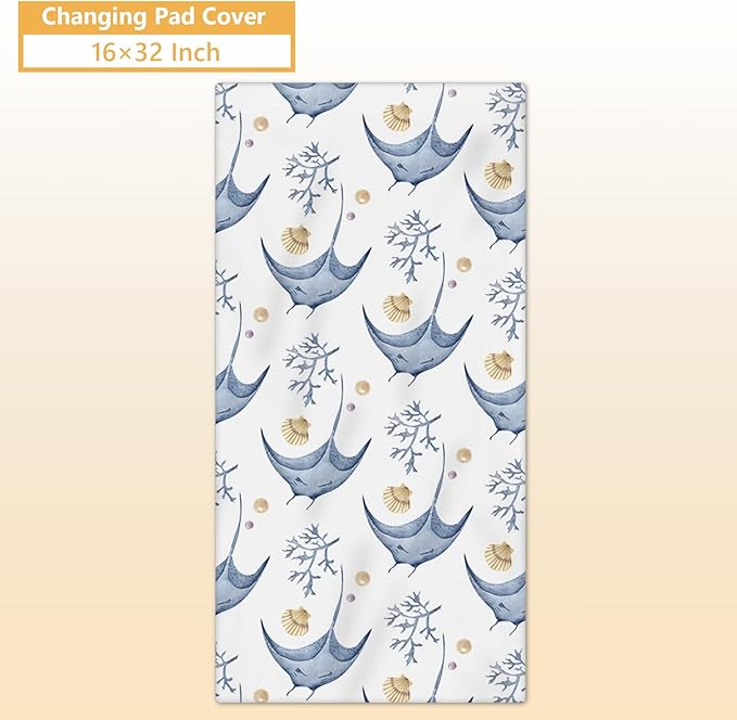 Custom Crib Bedding Set - 5 Pcs Customized Baby Crib Set with Name - Soft Double Layer Marine Animals Nursery Baby Bedding Set for Girls Boys - Personalized for Infant Toddler