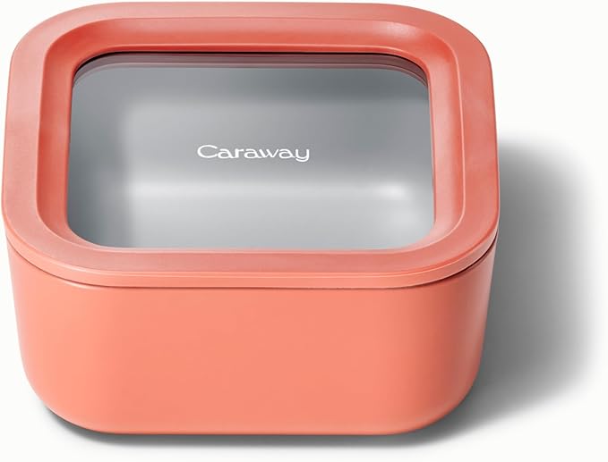 Caraway Glass Food Storage - 4.4 Cup Glass Container - Ceramic Coated Food Container - Non Toxic, Non Stick Lunch Box Container with Glass Lids - Dishwasher, Oven, & Microwave Safe - Perracotta