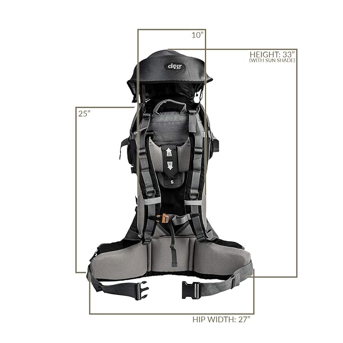 ClevrPlus Canyonero Camping Baby Backpack Hiking Kid Toddler Child Carrier with Stand and Sun Shade Visor, Black