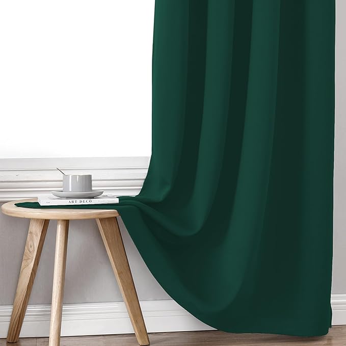 ChrisDowa 100% Blackout Curtains for Bedroom with Black Liner, 2 Thick Layers Total Blackout Thermal Insulated Grommet Small Window Curtains 2 Panels Set (Forest Green, 42 x 45 Inch)