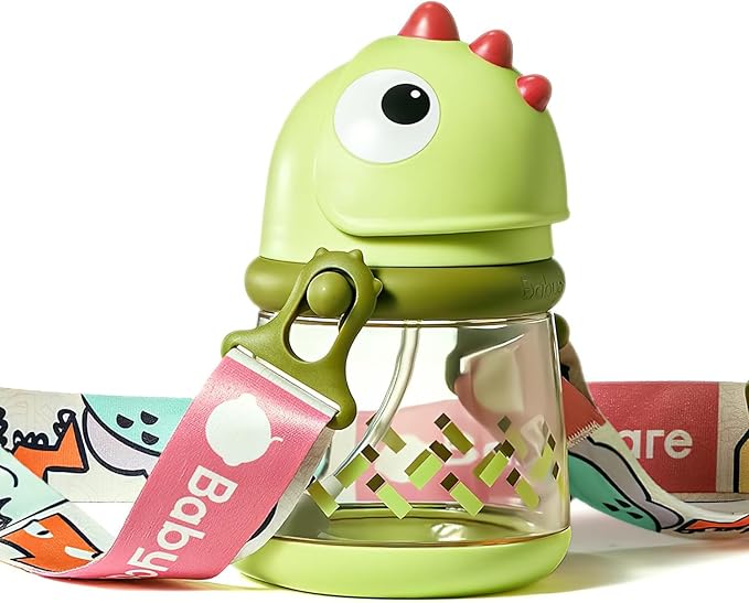 bc babycare Straw Sippy Cups for Toddler, No Spill Sippy Cups for Baby 1+ Year Old, Transition Weighted Sippy Cup with Straw and Strap, 10oz/300ml, Green