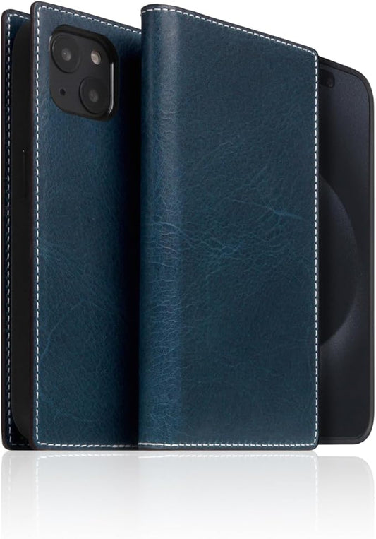 D7 Italian Wax Leather Wallet Case for iPhone 15 Plus - [2-in-1] Handcrafted Detachable Diary Style with Magnetic MagSafe Back Cover, Gift Box Included (Blue)