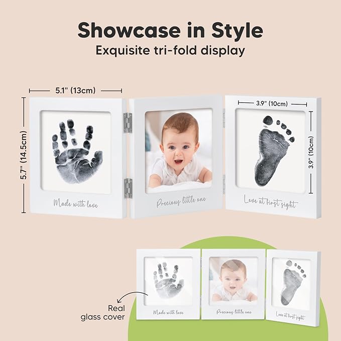 Inkless Baby Handprint and Footprint Kit for Newborn - Baby Footprint Kit, Newborn Keepsake Nursery Picture Frame,Dog Paw Print Maker, Personalized Gifts for New Mom,Showers & Registrys(White/Silver)