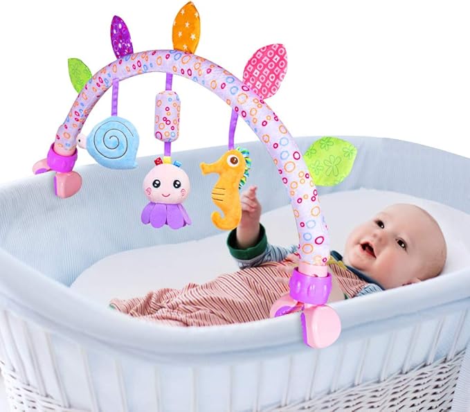 Caterbee Travel Arch Bassinet Toys for Baby Hanging on Stroller, Crib & Pram. Activity Toy bar for Baby Bouncer(Purle)