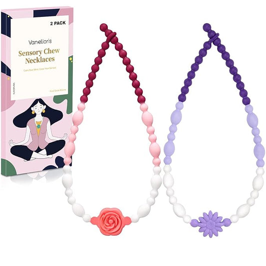 Chew Necklaces for Sensory Kids Adults, Flower Chewy Necklace Sensory Toys for Autism Nail Biting Anxiety, Fidget Necklace Oral Chew Toys, ADHD Tools for Boys Girls