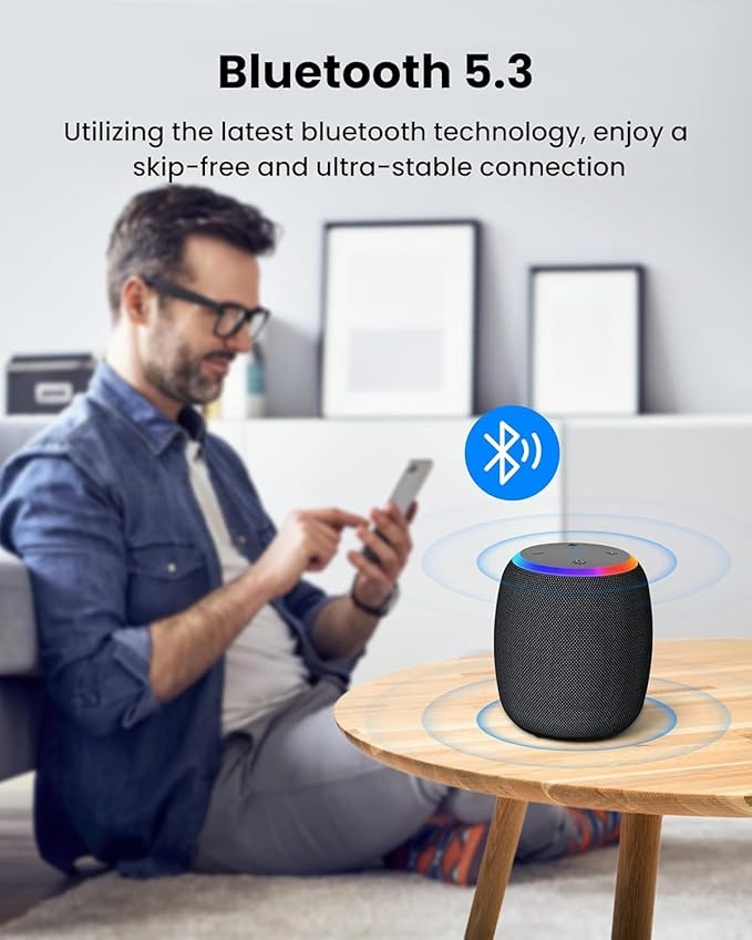 Bluetooth Speaker, Portable Wireless Bluetooth 5.3, 15W Clear Bass, IPX6 Waterproof, LED Lights, AUX/TF/USB, Dual TWS Pairing, 12H Playtime, Small Speakers for Home Outdoor Beach, Ideal Gift