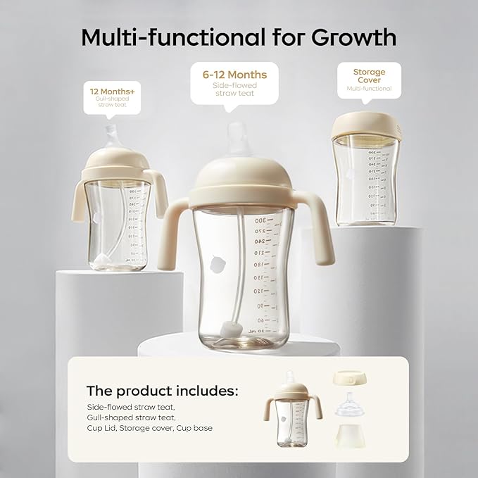 Bc babycare Sippy Cup Learner for 6+ Month Old with Nipples & Handles, Spill Proof Sippy Cup, Weighted Straw Toddler Cups, Anti-Choking Baby Cups 2 Packs, Blue