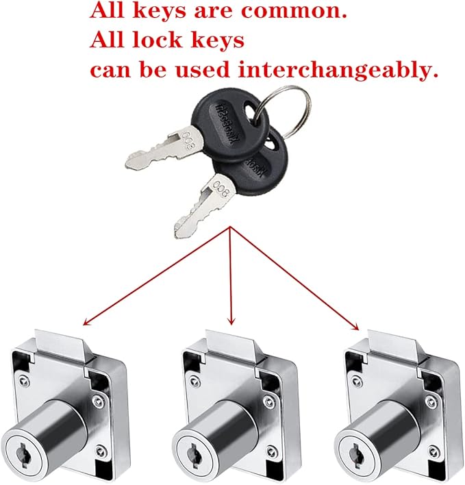 Automatic Lock Tongue Cabinet Drawer Lock 【Keyed Alike】& Forstner Drill Bit Furniture Locker Lock Showcase Lock Drilling Diameter 3/4"/19mm for (3/5"-/15mm -7/8"-/22mm) Door Panel