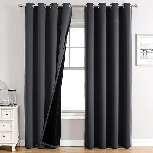 ChrisDowa 100% Blackout Curtains 102 inch Long for Bedroom with Black Liner, 2 Thick Layers Total Blackout Thermal Insulated Grommet Window Curtains 2 Panels Set (Dark Grey, 52 x 102 Inch)