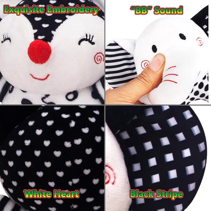 D-KINGCHY Baby Toys 0-12 Months, Black and White Newborn Toys, Soft Plush Rattle Stuffed Animal Toy with Teether and Sound, Developmental Hand Grip Toys (Elephant)