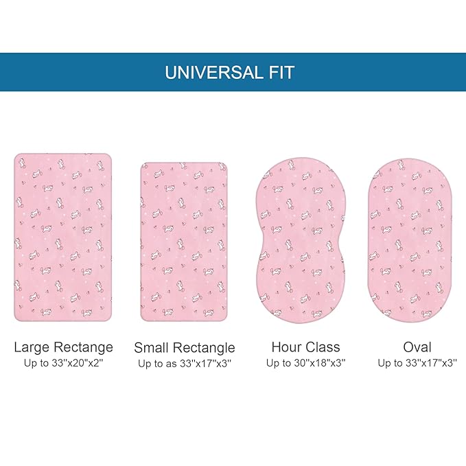 Bassinet Sheet 4 Pack for Baby Girls, Bassinet Sheets Universal Fit for Rectangle, Oval, Hourglass Bassinet Pad/Mattress, Stretchy Bassinet Sheets, Pink Print