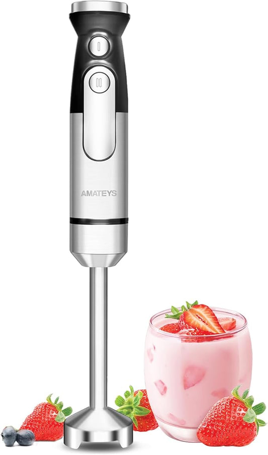 Handblender with Plug,Immersion Blender Handheld, Heavy-Duty Copper Motor, Detachable Stainless Blade Dishwasher Safe, 2 Modes with Pulse,Infinitely Variable Speed, Space-Saving Design