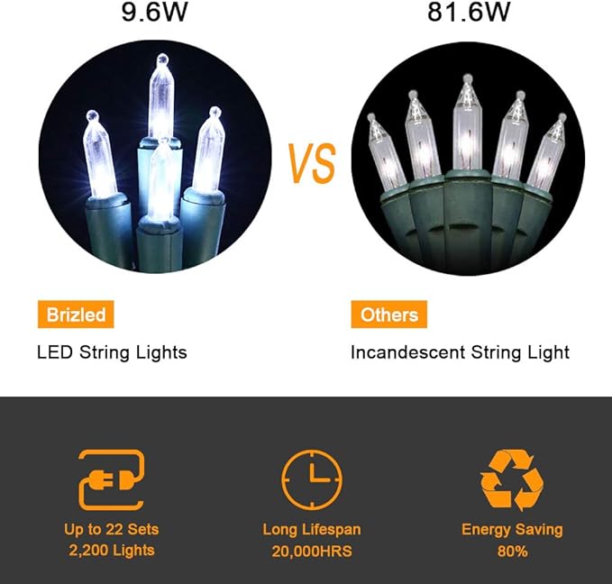 Brizled 4 Pack LED Christmas Lights, 33ft 100 LED Christmas String Lights, 120V UL Certified Connectable Xmas Tree Light Mini White Xmas Light for Home Tree Patio Indoor Outdoor Decoration, Cool White