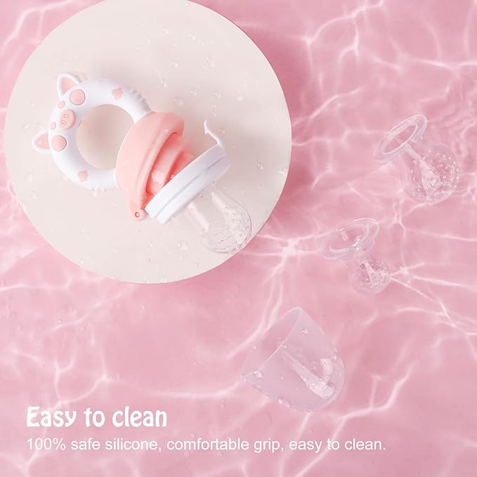 Baby Solids/Frozen Fruit Feeder Pacifier, Infant Teether Toy 4M+, BPA-Free Silicone Pouch & Nipple, Safely Introduce Solids, Teething Relief, 2-Pack (Bear - Purple Pink White, S/M/L)