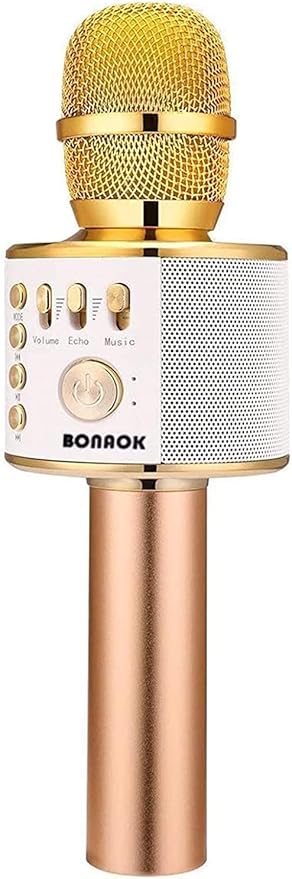BONAOK Wireless Bluetooth Karaoke Microphone,3-in-1 Portable Handheld Karaoke Mic Speaker Machine Home Party Birthday for All Smartphones (Q37 Gold)