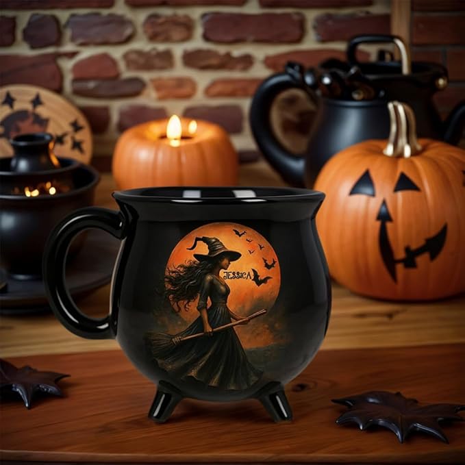 Custom Witch Cauldron Mug, Personalized Witches Brew Halloween Coffee Mug, Halloween Mugs Gifts For Women, Besties, Family, Witches Cauldron, Witch Coffee Mug, Witchy Gifts For Women (2pcs)