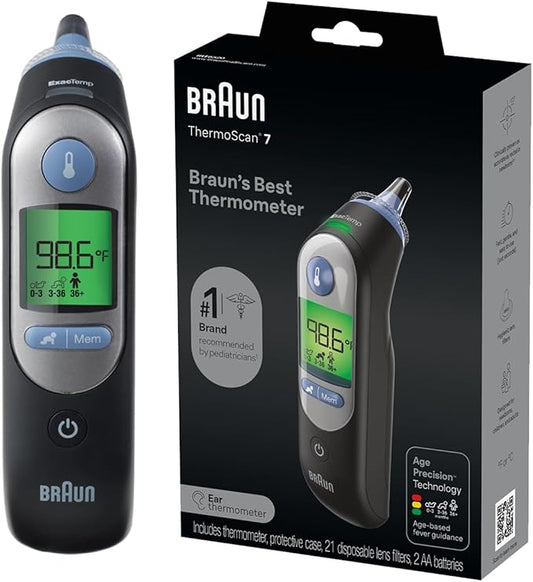 Braun ThermoScan 7 Digital Ear Thermometer for Adults, Babies & Infants, Age-Adjusted Fever Guidance, No. 1 Brand Recommended by Pediatricians