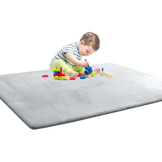 BALAPET Thick Memory Foam 74x50 Play Mat for Playpen, Super Soft Velvet Portable Baby Playpen Mat for Kids Toddler Crawling and Play, Non-Slip Bottom Playmat, Grey