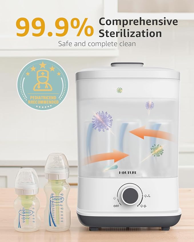 Baby Bottle Sterilizer, HAUTURE Bottle Sterilizer and Dryer, One-Dial Control Electric Steam Bottle Sanitizer for Baby Stuffs, Baby Bottles & Breast Pump Accessories