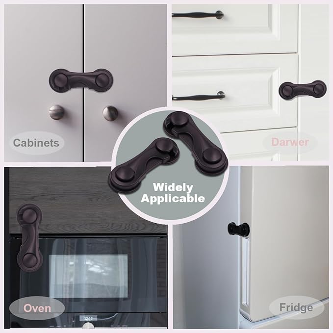 Cabinet Locks Baby Proofing, Childproof Cabinet Locks 10 Pack with Adhesive for Protecting Kids and Toddlers, Child Safety Lock for Drawer Cupboards Closet and Pantry Door (Black)