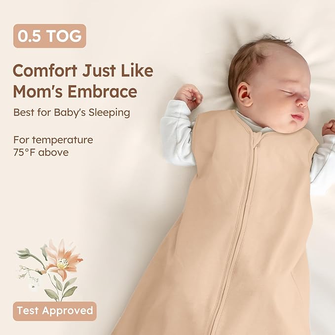 Baby Sleep Sack 18-24 Months 3 Pack 100% Cotton Lightweight 0.5 TOG Wearable Blanket Baby Sleep Bag with 2-Way Zipper for Newborn Infant Orange Flowers & Plaid