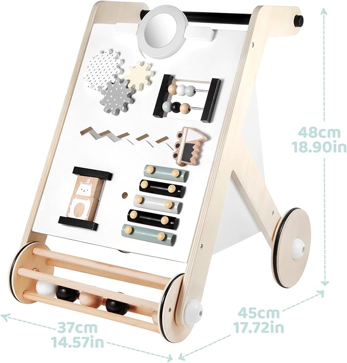 Beright Wooden Baby Walker with Roller, Push and Pull Learning Activity Walker, Multi-Functional Kids’ Activity Toy, Multiple Activities Center, Develops Motor Skills & Stimulates Creativity, Natural