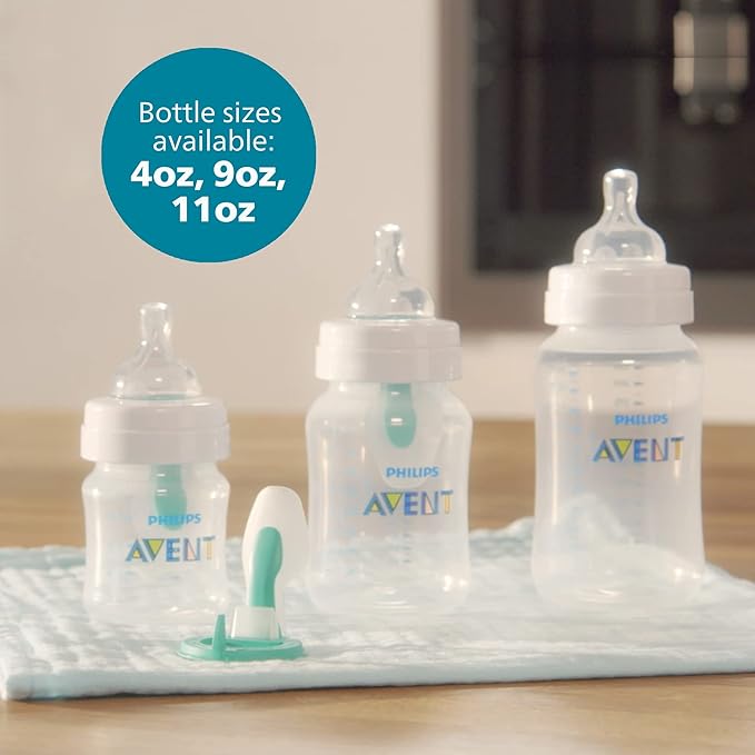 Philips Avent Anti-Colic Baby Bottle with AirFree Vent, 9oz, with Flow 2 Nipples, 1m+, 4pk, Pink, SCY703/14