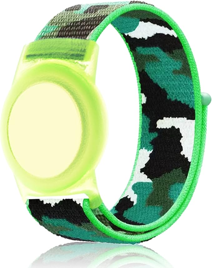 Compatible with Apple AirTag Bracelet for Kids, Camo Nylon Air Tag Wristband, Protective Case for Airtag GPS Tracker Holder, Adjustable Anti Lost Watch Band for Toddler Child Elder (Dark Green)