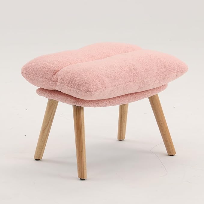 Boucle Rocking Chair with Ottoman and Pillow, Sherpa Furry Accent Arm Chair Lounger, Teddy Fabric Glider Rocker Chair for Living Room/Bedroom/Nursery, High Back, Pink