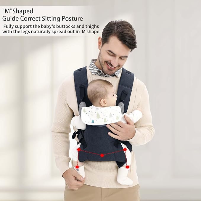 Baby Sling Carrier,4-in-1 Ergonomic Baby Backpack Front Carrier,Newborn to Toddler Wrap Lightweight Adjustable Baby Sling,DarkBlue