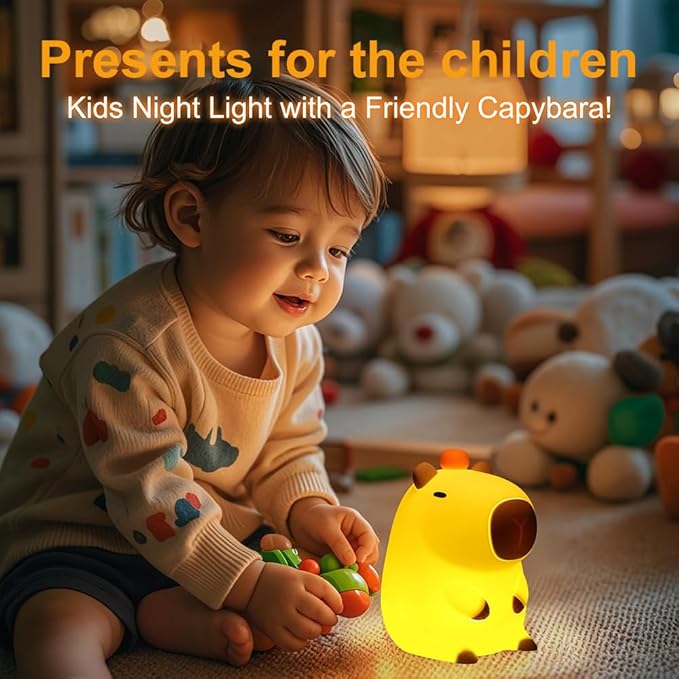 Capybara Little Night Light for Kids, Portable USB Rechargeable Animal Lamps Touch Control Lamp, Silicone Night Light with Timing Function,Children's Christmas Gifts