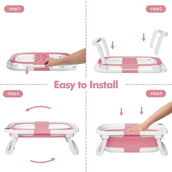 Collapsible Baby Bathtub,Baby Bath Tub with Soft Cushion & Thermometer,Baby Bathtub Newborn to Toddler 0-36 Months,Portable Travel Baby Tub