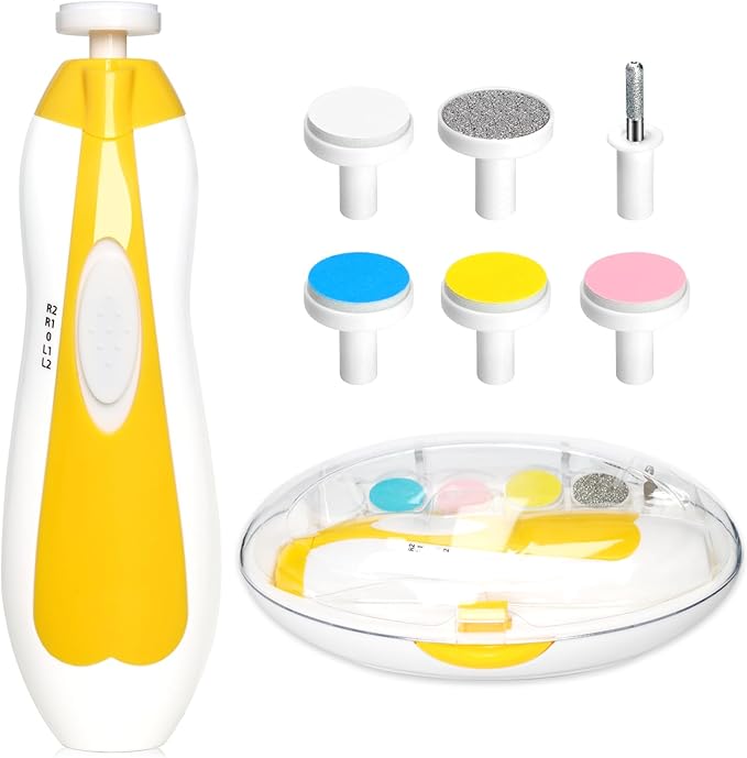 Baby Nail Trimmer Electric, 6 in 1 Baby Nail File Clippers Infant Grooming Kit Manicure Set for Toddler or Adults, Yellow