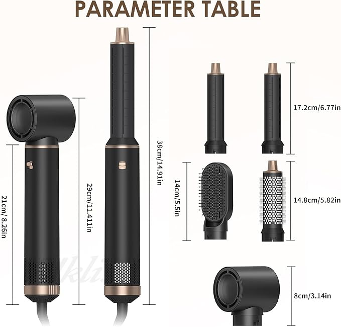 Blow Dryer Brush 5 in 1, Multi Ionic Hair Dryer Brush Set, Auto Air Wrap Hair Styler with 3 Temperature, Powerful Hair Styling Tools Set for Fast Drying, Curling, Straightening & Smoothing