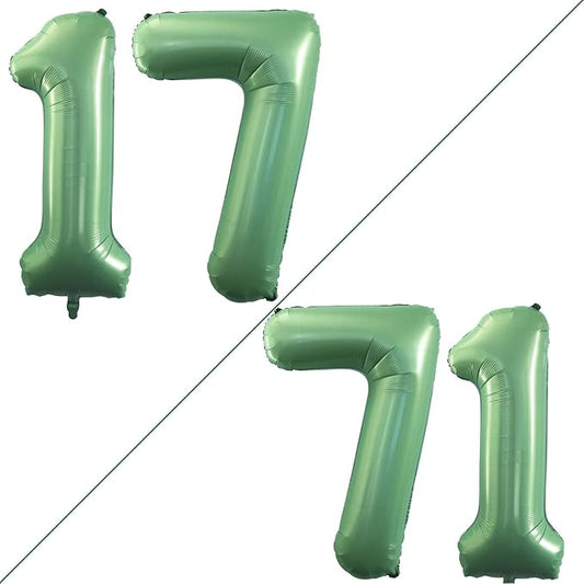 GOER Number 17 Balloons for 17th Birthday Sweet 17 Party Decorations,42 Inch Jumbo Foil Helium 71 Balloons for 71st Birthday Party Decoration (Sage Green)