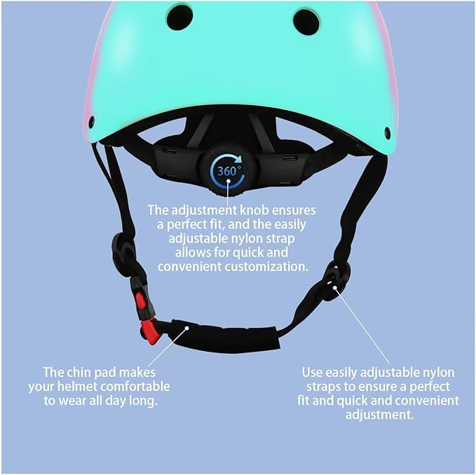 Color Gradient Adjustable Kids' Helmet with Knee & Elbow Pads Set | Multi-Sport Safety Gear for Boys & Girls Ages 5-14 | Skateboarding, Scooters, Roller & Inline Skating, Longboarding