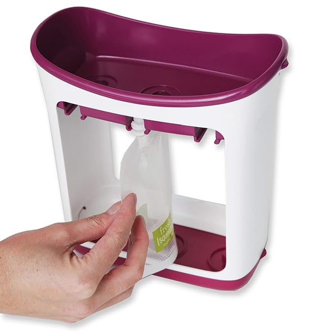 Infantino Squeeze Station, Baby Food Maker & Pouch Filler, Fill 3 Reusable Pouches at Once, Easy to Use, Dishwasher Safe, Homemade Baby Food Prep Essential, Purple