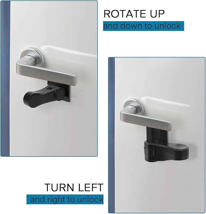 Child Proof Door Lever Lock - 3 Pack - Door Locks for Kids Safety - Door Knob Child Proof - Baby Proofing 3M Adhesive - Door Handle Child Proof - Baby Safety Locks for Toddlers - Black