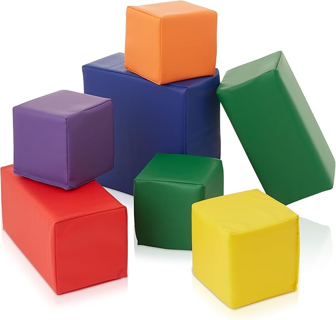 Casafield Large Toddler Foam Building Blocks (7-Piece Set), Soft Play Kids Stacking Cubes, Assorted Colors and Sizes for Daycare, Nursery, Preschool