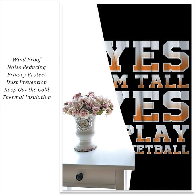 Basketball Blackout Curtains for Boy Girl Room Darkening Decor,Sport Theme Motto Dark Background Bedroom Living Room Home Rod Pocket Thermal Insulated Window Curtain/Drapes Panel,63x63 Inch…