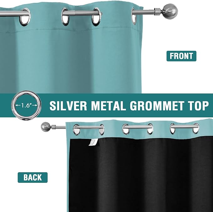 ChrisDowa 100% Blackout Curtains 95 inch Long for Bedroom with Black Liner, 2 Thick Layers Total Blackout Thermal Insulated Grommet Window Curtains 2 Panels Set (Aqua, 52 x 95 Inch)