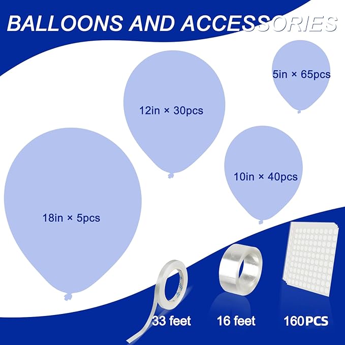 140pcs Makani Blue Round Balloons Different Sizes 18 12 10 5 Inch Latex Balloons for Arch Decoration Party Balloon Kit for Graduation Birthday Party Wedding Balloon Baby Shower Decoration