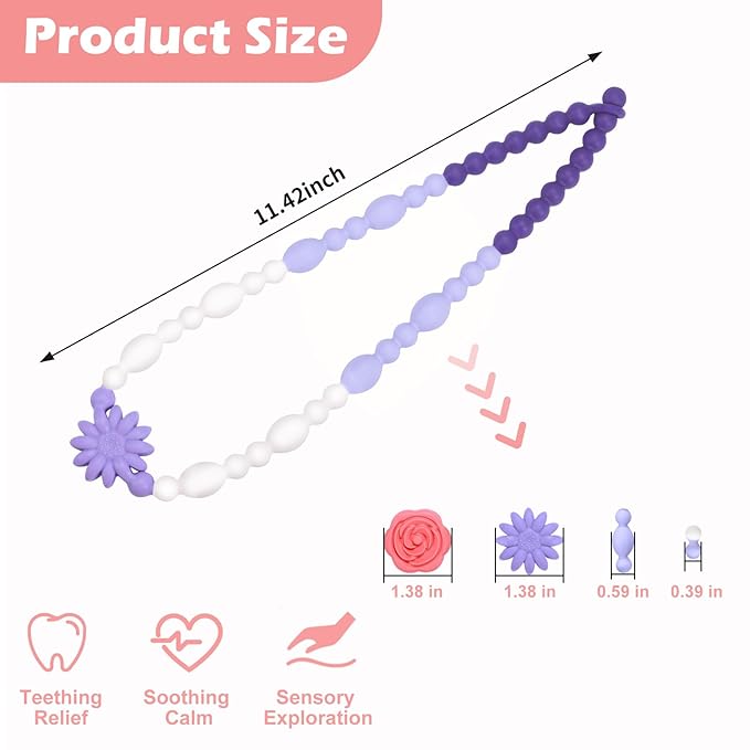 Chew Necklaces for Sensory Kids Adults, Flower Chewy Necklace Sensory Toys for Autism Nail Biting Anxiety, Fidget Necklace Oral Chew Toys, ADHD Tools for Boys Girls