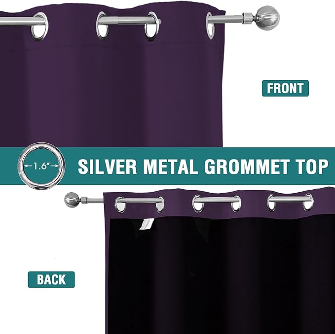 ChrisDowa 100% Blackout Curtains for Bedroom with Black Liner, 2 Thick Layers Total Blackout Thermal Insulated Grommet Window Curtains 2 Panels Set (Royal Purple, 52 x 84 Inch)