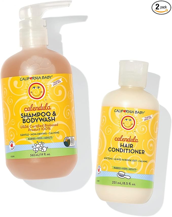California Baby Calendula Baby Shampoo and Conditioner Set | 100% Plant-Based | 19oz Soothing Lavender Body Wash + 8.5oz Lavender Conditioner |