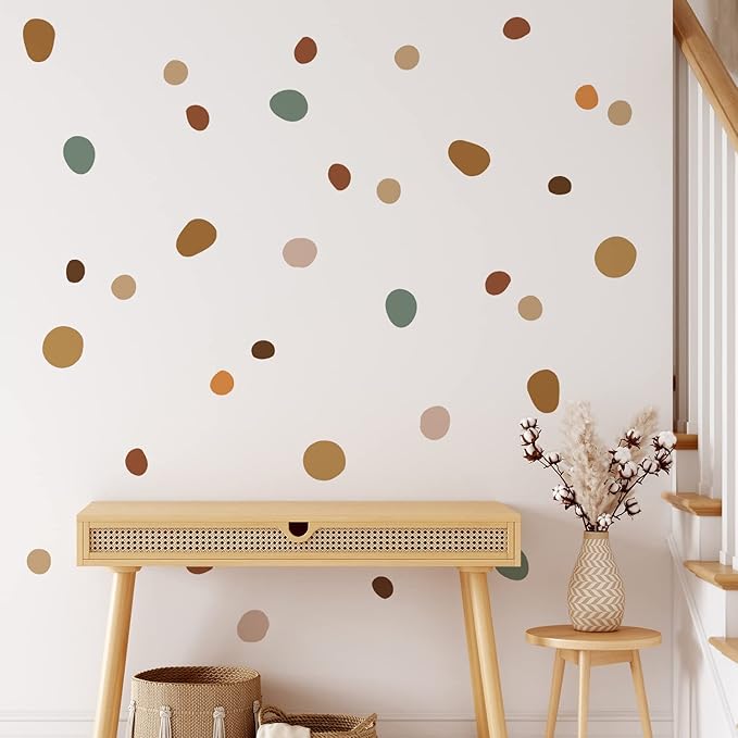 Boho Polka Dot Wall Decals 42 PCS, Boho Wall Sticker for Girls Room Living and Playroom Nursery, Removable Wall Decals Kids Room Decor Vinyl Murals DIY Cute Decorations (6 Sheets)