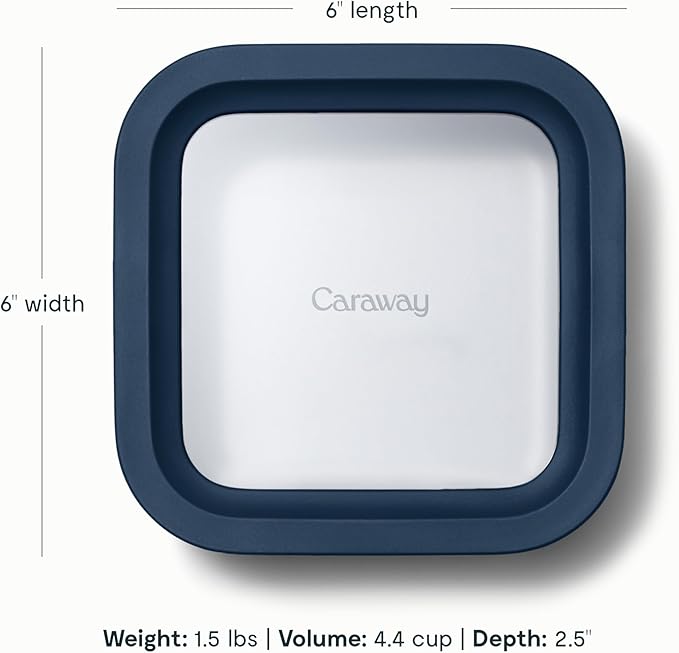 Caraway Glass Food Storage - 4.4 Cup Ceramic Coated Food Container - Non Toxic, Non Stick Lunch Box with Glass Lids. Dishwasher, Oven, & Microwave Safe - Navy