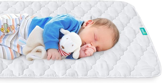 Crib Mattress Protector Pad Cover Quilted Waterproof Incontinence Bed Pads Wetting Protection Pad 52" x 28" Reusable & Non-Slip Potty Training Pads for Toddlers (Quilted Improved Thickness)